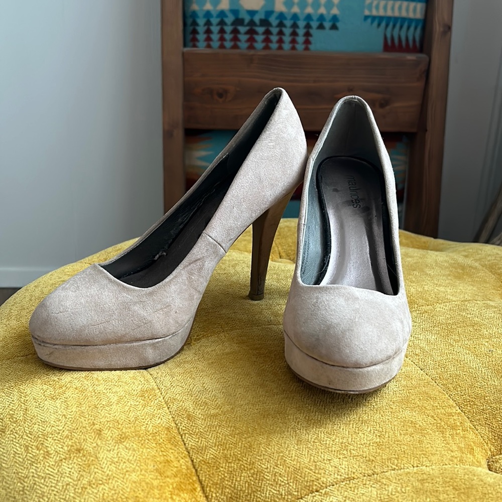 Nude suede heels